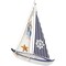 Juvale Sailboat Model Decoration - Wooden Sailing Boat Home Decor Set, Beach Nautical Design, Navy Blue and White with Ship's Wheel, 13 x 15 x 3 Inches